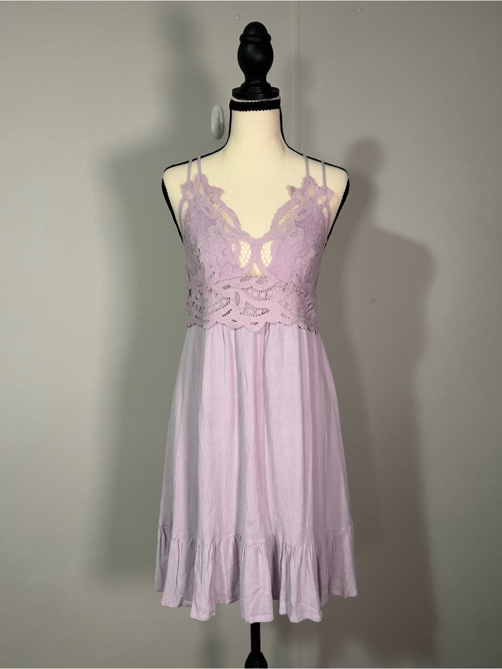 mittoshop Free People Inspired Lavender Lace-Trim Chemise Slip